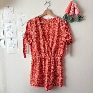 ｛Honey Punch｝Orange Floral Wrap Romper